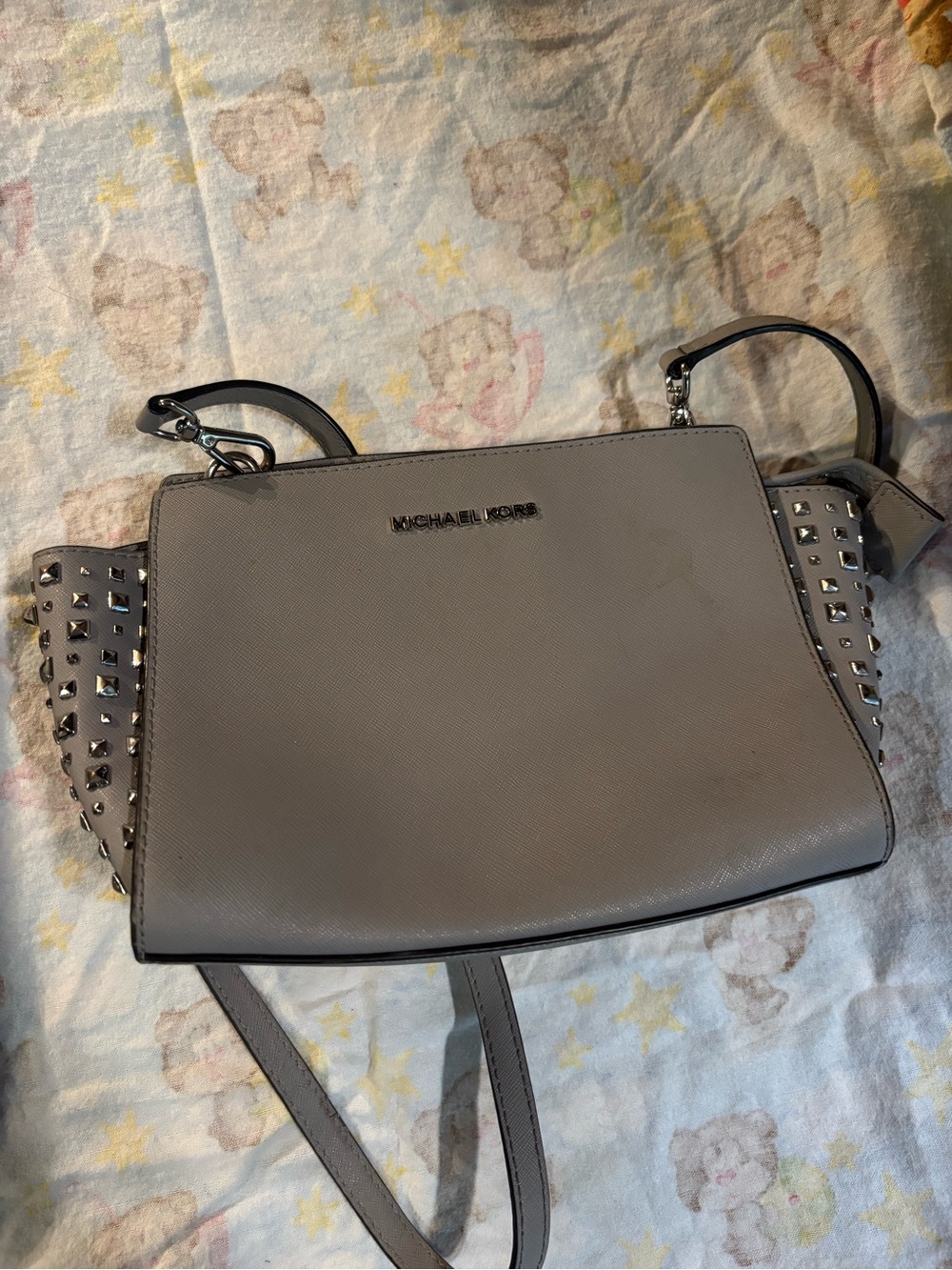MICHAEL KORS Grey Studded Saffiano Crossbody Bag